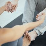 Hands positioned for a yoga balance exercise